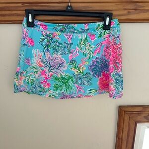 Lilly Pulitzer Aqua Mini Skirt with Pink & Green Floral